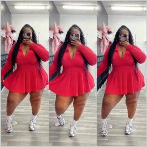 Red Long Sleeve Tennis Dress